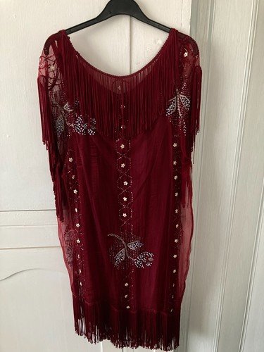 Vintage red beaded - , fringed