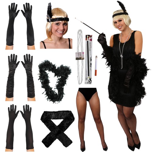 Ladies black deluxe flapper - deluxe,