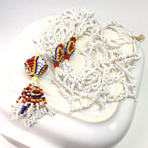 Long white seed bead necklace - bead,